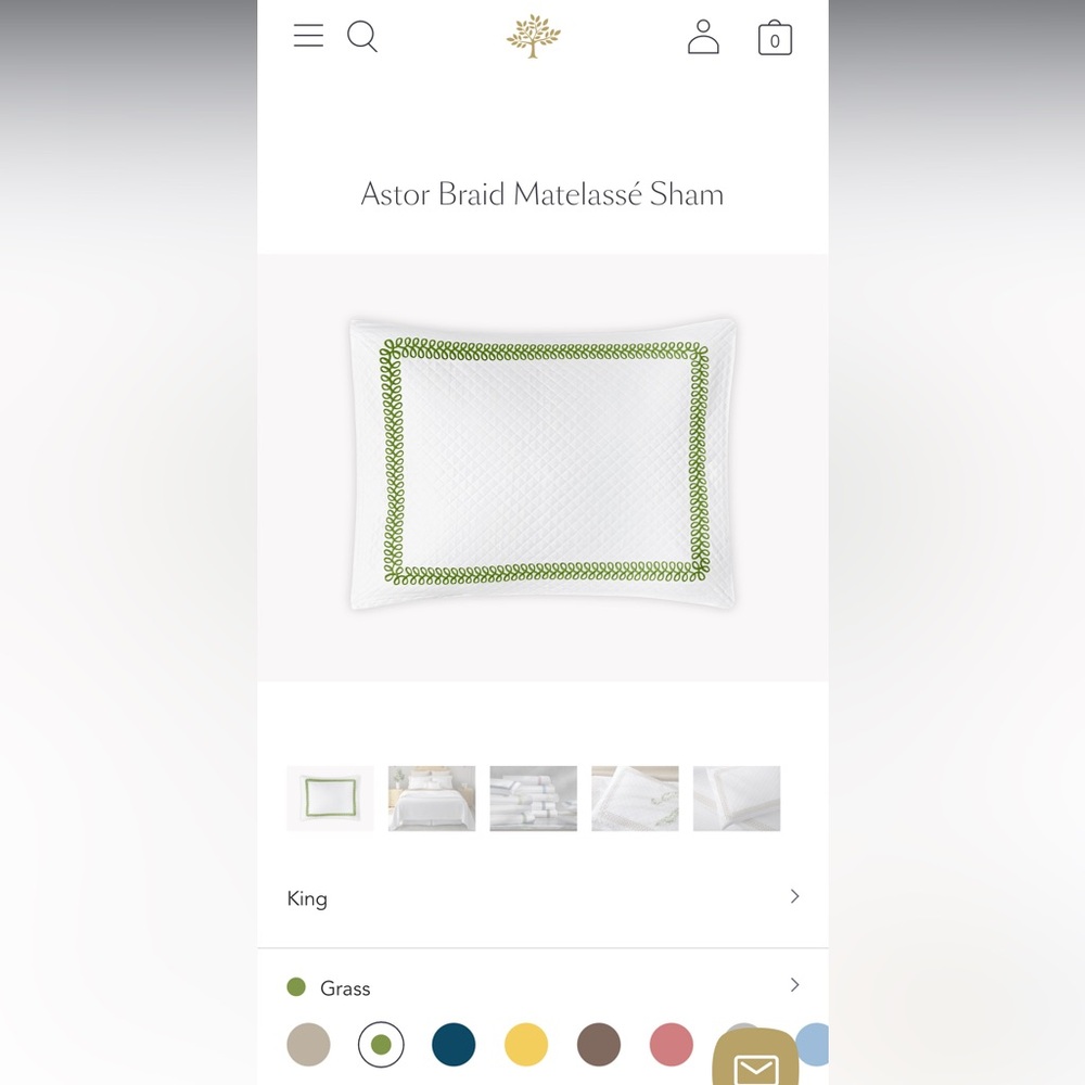 1 Matouk Astor Braid Matelassé Sham KING Grass Green